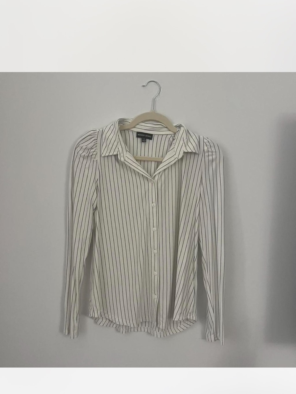 White and Black Vertical Stripe Button-Down Blouse